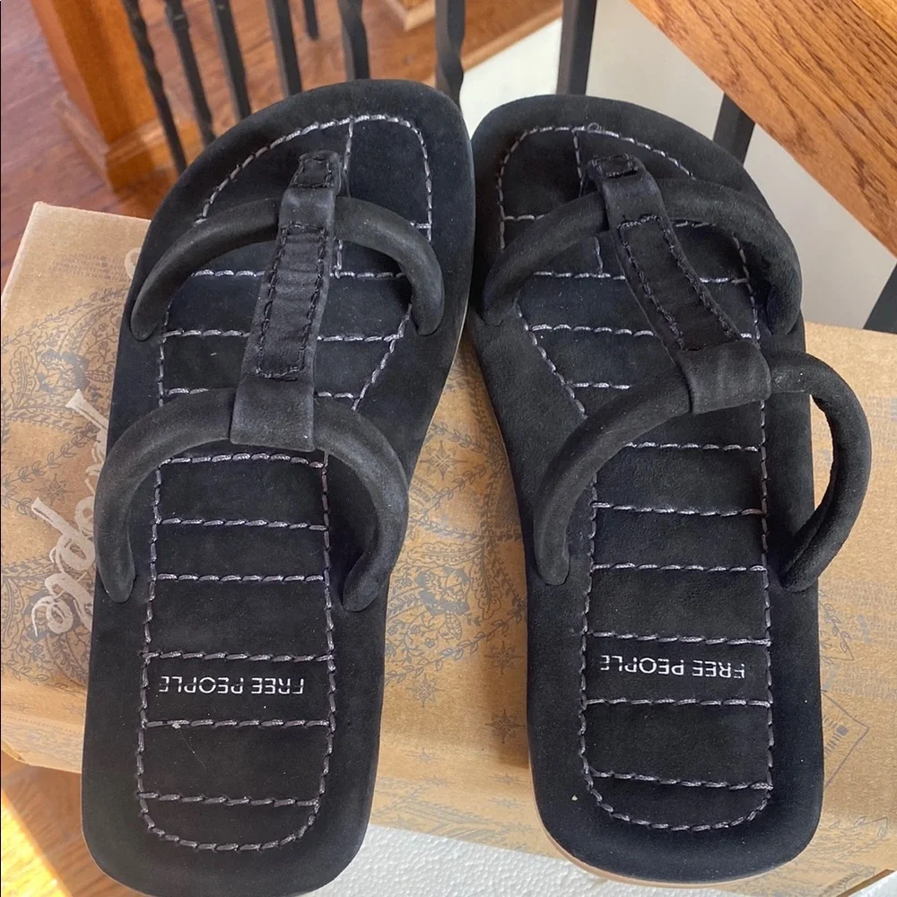 FREE PEOPLE Hadden black suede quilted flats sandals slides